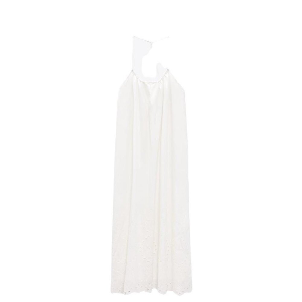 ZARA MIDI DRESS WITH LACE EMBROIDERY WHITE SIZE M| 5107/367